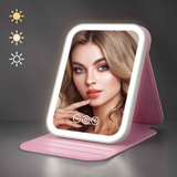LED Makeup Mirror with Lights, 3 Color Modes Touch Control, Rechargeable Travel Vanity Mirror(pink)
