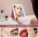 LED Makeup Mirror with Lights, 3 Color Modes Touch Control, Rechargeable Travel Vanity Mirror(pink)