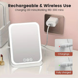 LED Makeup Mirror with Lights, 3 Color Modes Touch Control, Rechargeable Travel Vanity Mirror(WHITE)