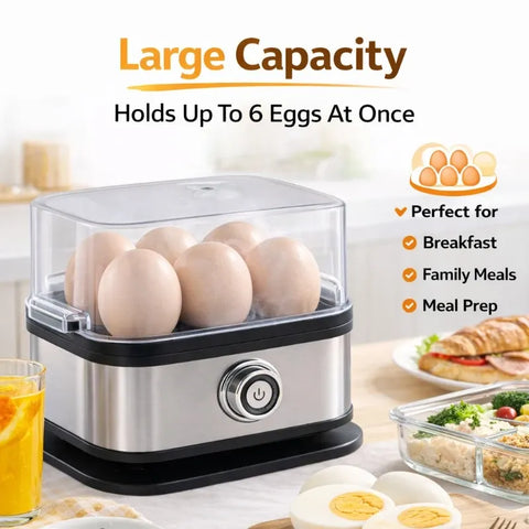 Multifunctional Electric Egg Cooker – Holds 6 Eggs, Timer Control, Soft to Firm Doneness, Quick Breakfasts Made Easy with One Device.