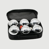 Petanque Boules Set – Chrome & Titanium Plated Steel Balls, with Jack, Measure Tool & Logo Bag, Backyard Beach Lawn Game（6-Ball Set）