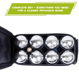 Petanque Boules Set – Chrome & Titanium Plated Steel Balls, with Jack, Measure Tool & Logo Bag, Backyard Beach Lawn Game（6-Ball Set）