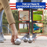Petanque Boules Set – Chrome & Titanium Plated Steel Balls, with Jack, Measure Tool & Logo Bag, Backyard Beach Lawn Game(8-Ball Set）