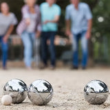 Petanque Boules Set – Chrome & Titanium Plated Steel Balls, with Jack, Measure Tool & Logo Bag, Backyard Beach Lawn Game(8-Ball Set）