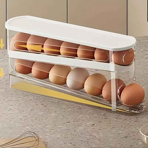 Automatic Sliding Egg Holder 12-14 Eggs Flip Lid Fridge Storage Container