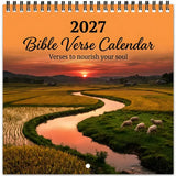2027 Bible Verse Wall Calendar, 8.3-inch Square with Spiral Coil Binding, Features Healing Landscapes & Scripture Verses Each Month, Large Writing Space, Perfect Faith-Based Decor for Office and Home.