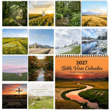 2027 Bible Verse Wall Calendar, 8.3-inch Square with Spiral Coil Binding, Features Healing Landscapes & Scripture Verses Each Month, Large Writing Space, Perfect Faith-Based Decor for Office and Home.