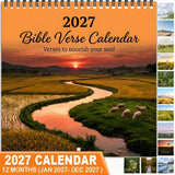 2027 Bible Verse Wall Calendar, 8.3-inch Square with Spiral Coil Binding, Features Healing Landscapes & Scripture Verses Each Month, Large Writing Space, Perfect Faith-Based Decor for Office and Home.