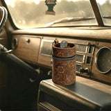 Genuine Leather Carved Barrel Piggy Bank, Natural Top Grain Cowhide Vintage Relief, Zipper Closure Portable