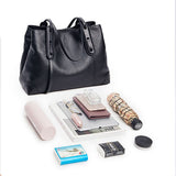 Top-Grain Leather Contrast Tote: Large Capacity Commuter Shoulder & Handbag, Fabric Lining。(black)