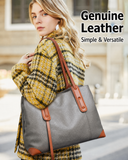 Top-Grain Leather Contrast Tote: Large Capacity Commuter Shoulder & Handbag, Fabric Lining.(Black coffee)