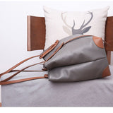 Top-Grain Leather Contrast Tote: Large Capacity Commuter Shoulder & Handbag, Fabric Lining.(Black coffee)