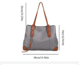 Top-Grain Leather Contrast Tote: Large Capacity Commuter Shoulder & Handbag, Fabric Lining.(Black coffee)