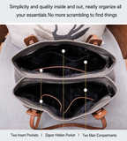 Top-Grain Leather Contrast Tote: Large Capacity Commuter Shoulder & Handbag, Fabric Lining.(Black coffee)