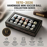 1970-2026 Handmade Mini Football Ornaments, 15 Classic Reproductions, Leather Hand-Stitched, with Acrylic Display Case, Desktop Decoration and Fan Collection Memorabilia.