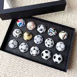 1970-2026 Handmade Mini Football Ornaments, 15 Classic Reproductions, Leather Hand-Stitched, with Acrylic Display Case, Desktop Decoration and Fan Collection Memorabilia.
