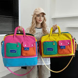 🌈 Color-Block Stitching Large Travel Duffel Bag | Multi-Functional Hand Luggage for Casual Trips/YELLOW