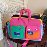 🌈 Color-Block Stitching Large Travel Duffel Bag | Multi-Functional Hand Luggage for Casual Trips/YELLOW