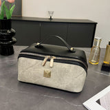 【PU Color-Block Cosmetic Bag】 Leather Handle Metal Zipper, Color-Block Simple Partition, Main Compartment Stores Cosmetics & Toiletries, Lightweight & Versatile for Commuting & Travel./brown In Australia - Darrahopens
