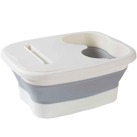 Foldable Foot Soak Tub: TPE Collapsible Deep Tub with Lid for Heat Retention, Foot Massage, Essential for Home Wellness and Relaxation.GREY