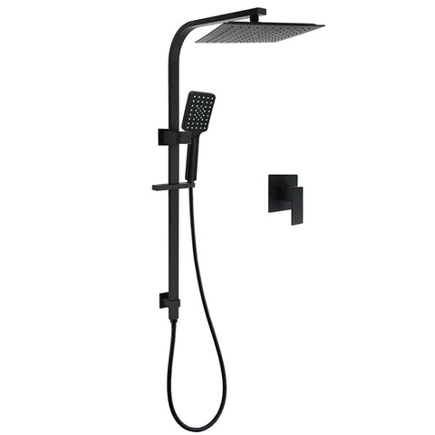 Darrahopens Furniture > Bathroom > Shower Heads & Screens Matt Black Square Twin Shower 10" Rain Head 3 Modes Handheld Silde Rail Arm Mixer Set