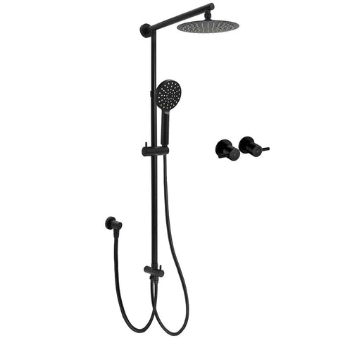 Darrahopens Furniture > Bathroom > Shower Heads & Screens WELS Matt Black 2in1 Shower 8" Round Head Set Sliding Rail 3 Mode Handheld + Twin Taps