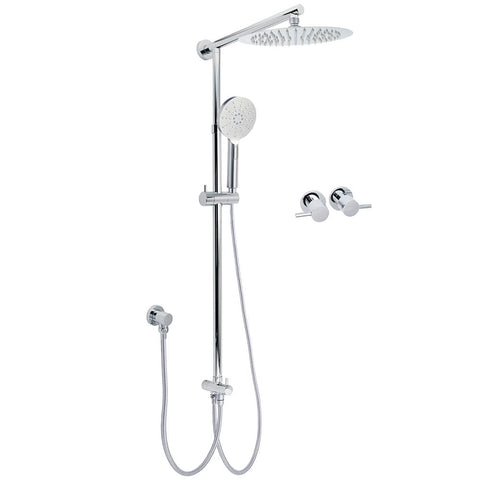 Darrahopens Furniture > Bathroom > Shower Heads & Screens Chrome 10" Round Rain Handheld Twin Shower Head Arm Sliding Rail Arm Double Taps
