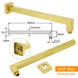 WELS Brushed Gold 12" Square Thin Rain Shower Head 400mm Straight Wall Arm Set | darrahopens.com.au Premium AU Stock
