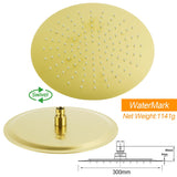 Brushed Gold Twin Shower Large Round 12" Rain Head Handheld Silde Wall Rail Arm Mixer Valve
