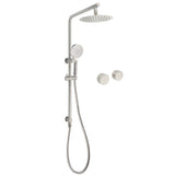 Brushed Nickel Dual Shower Set Sliding Rail Arm 8" Round Head Handheld Twin Taps Valve | darrahopens.com.au Premium AU Stock