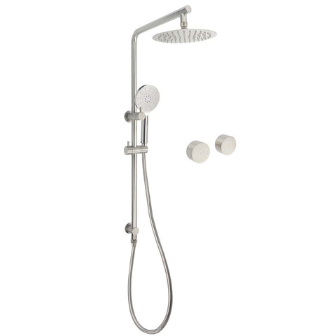 Brushed Nickel Dual Shower Set Sliding Rail Arm 8" Round Head Handheld Twin Taps Valve | darrahopens.com.au Premium AU Stock