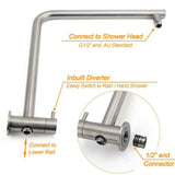 WELS Brushed Nickel 2in1 Shower Set Sliding Rail Arm 8" Round Head Handheld Small Face Mixer