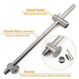 WELS Brushed Nickel 2in1 Shower Set Sliding Rail Arm 8" Round Head Handheld Small Face Mixer