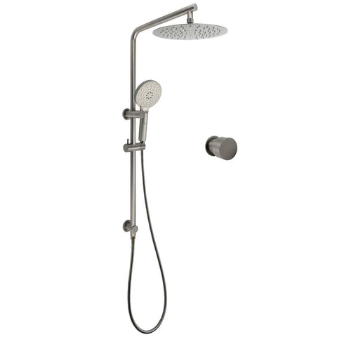 Darrahopens Furniture > Bathroom > Shower Heads & Screens WELS Gun Metal Round 10" Twin Shower Head 3 Modes Handheld Slide Rail Arm Diverter Mixer Set