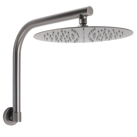 Gun Metal Round 12" Rainfall Shower Head + High Rise Gooseneck Wall Arm Bath Set | darrahopens.com.au Premium AU Stock