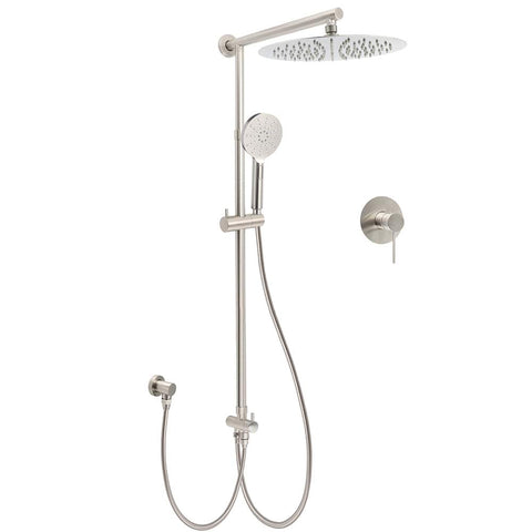 Darrahopens Furniture > Bathroom > Shower Heads & Screens Brushed Nickel Round 12" Rainfall Head Shower Handheld Sliding Rail Arm Mixer 2in1 Set