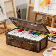Large Clear Pencil Case With Snap Tight Lid, Plastic Crayon Marker Box for Art Craft Storage