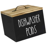 Black Wooden Dishwasher Pod Storage Container With Lid, Farmhouse Countertop Organizer In Australia - Darrahopens