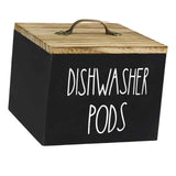 Black Wooden Dishwasher Pod Storage Container With Lid, Farmhouse Countertop Organizer In Australia - Darrahopens