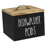 Black Wooden Dishwasher Pod Storage Container With Lid, Farmhouse Countertop Organizer In Australia - Darrahopens