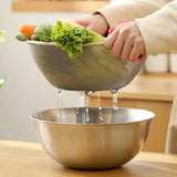 2 Pcs 304 Stainless Steel Colander With Mixing Bowl, Drainer Basket and Rinser for Pasta Rice Fruit, 18 cm
