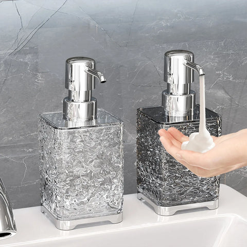 Clear Gray Foaming Soap Dispenser, Refillable Plastic Pump Bottle for Bathroom and Kitchen, 6.1 x 2.67 in