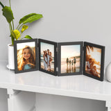4 Panel Black Folding Hinged Picture Frame, Rustic Wood Tabletop Family Photo Collage Stand, 5 x 6 in