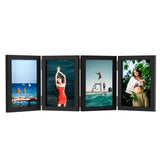 4 Panel Black Folding Hinged Picture Frame, Rustic Wood Tabletop Family Photo Collage Stand, 5 x 6 in