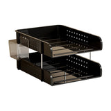 2 Tier Desktop File Organizer, Black Stackable Letter Tray and Office Supplies Holder for Home Office