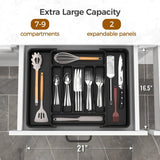 Black Extra Large Expandable Silverware Organizer, BPA Free Food Safe Cutlery and Kitchen Utensil Drawer Tray