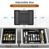 Black Extra Large Expandable Silverware Organizer, BPA Free Food Safe Cutlery and Kitchen Utensil Drawer Tray