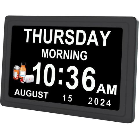 Dementia Digital Clock for Seniors, Extra Large Electric Calendar Clock With 20 Alarms Auto DST and HD Display, 10 in, 1024 x 600P