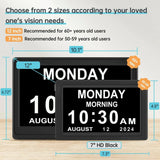 Dementia Digital Clock for Seniors, Extra Large Electric Calendar Clock With 20 Alarms Auto DST and HD Display, 10 in, 1024 x 600P