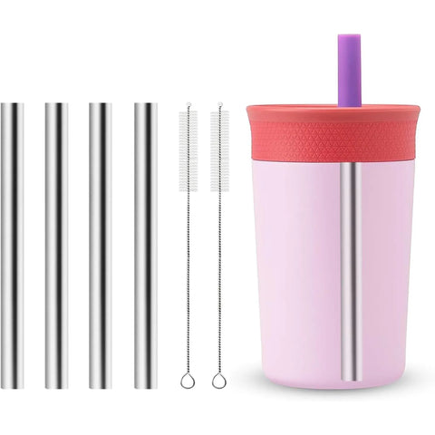 4 Pcs Metal Straws Compatible With Owala Kids Tumbler Cup, Stainless Steel Reusable Straws With 2 Cleaning Brushes, 12 oz and 15 oz
